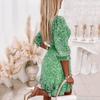 Bohemian Floral Print Mid-Length Pullover Dress with Waist-Gathering and Short Sleeves In 6 Colors