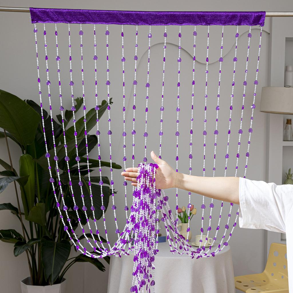 100 X 200cm Door Curtain 18 Strands Crystal Clear Heart Shaped Beads Divider Curtain for Living Room Bedroom