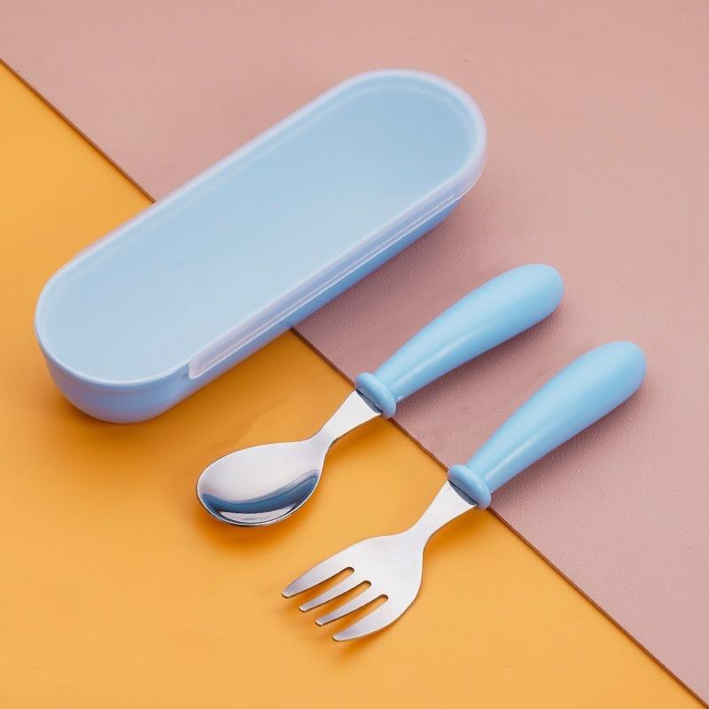 2pcs Children Spoon Forks Box Kids Stainless Steel Kids Cutlery Portable Baby Feeding Utensils Baby Spoons Baby Tableware Set