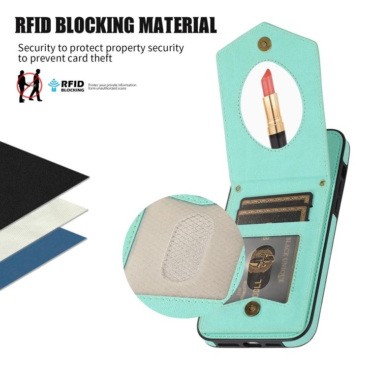 For iPhone 11 Pro Max Rhombic Texture RFID Phone Case with Lanyard & Mirror