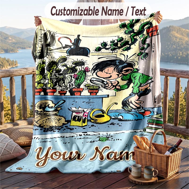 Custom Text Flannel Throw Blanket, Lightweight Cozy Bed Sofa BlanketGaston Lagaffe