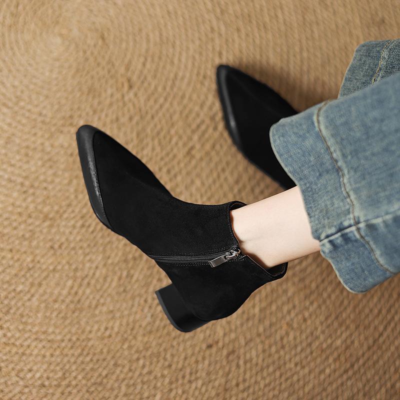 Fashion 2025 New Autumn Women Boots Genuine Leather Women Shoes Pointed Toe Chunky Heel Shoes Modern Ankle Boots Concise Chelsea Boots