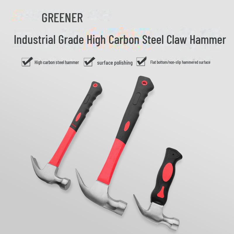 Green Forest Shockproof Fiberglass Claw Hammer - Heavy-Duty, Shock-Absorbing Universal Striking Tool.
