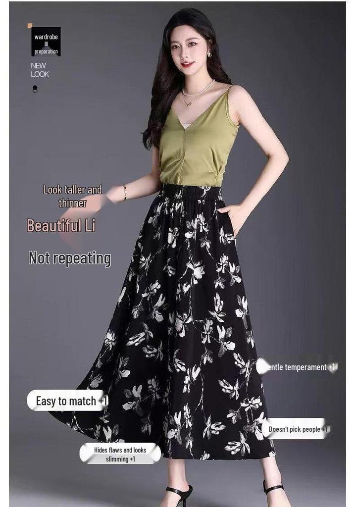 Gonna pantalone floreale in stile acquerello per la Primavera/Estate 2026 in tessuto di seta ghiacciata: Pantaloni Casual Svasati