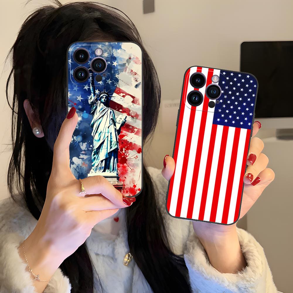 USA America Flag Printed Phone Case for iPhone 17 16 15 14 13 12 11 X XR XS 8 7 Air Pro Max Plus Mini Soft TPU Shockproof Cover