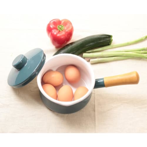 Fuji Enamel Milk Pan with Lid, 15cm, 1.2L, Gas and Induction Compatible, Enamel Saucepan, Baby Food Cookware, Green