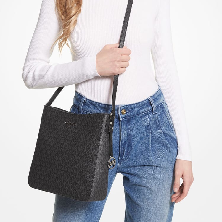MICHAEL KORS Jet Set Travel Canvas With Leather Crossbody Bags Large Women's Black 35F8STVM7B-BLACK