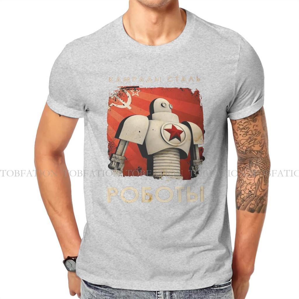 Vintage Soviet Union Comrades Of Steel Robot Propaganda  Mans Tshirt Russian Ussr Cccp Crewneck Tops Cotton T Shirt  Gifts