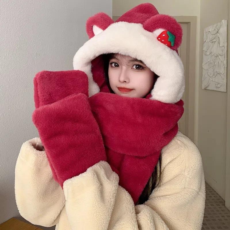 

Шапка Женская Плюшевая Шапка с Лосиными Рогами Шарф Перчатки Женская Зимняя Защита Ушей Утепленная Шапка Лей Фэн Велосипедная Лыжная Шапка Ветрозащитная One Size розы красного