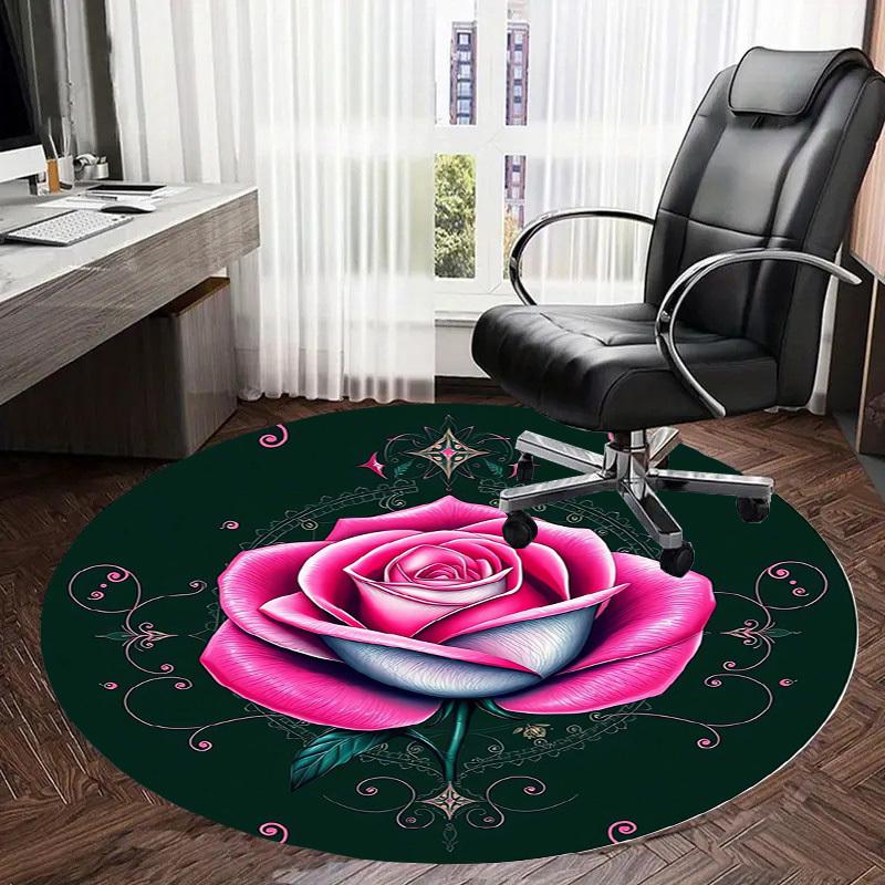 1pc Office Carpet Chair Mats Pink Rose Mandala Design Perfect for Decorating Office Chairs, Living Rooms, Or Bedrooms
