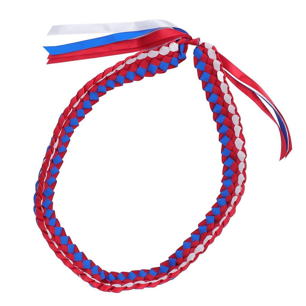 120CM Graduation Ribbon Lei Adjustable Handmade 4 Strands Braided Necklace for High School Middle School Master Doctor Red Blue White Red