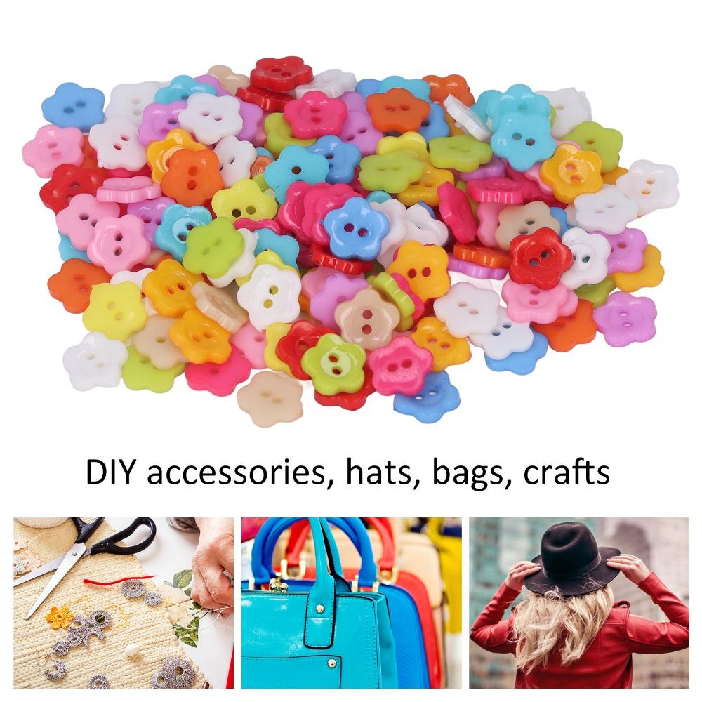 200pcs Flower Shape Two-Hole Sewing Buttons Colorful Plastic Buttons Flower Buttons For DIY Crafts