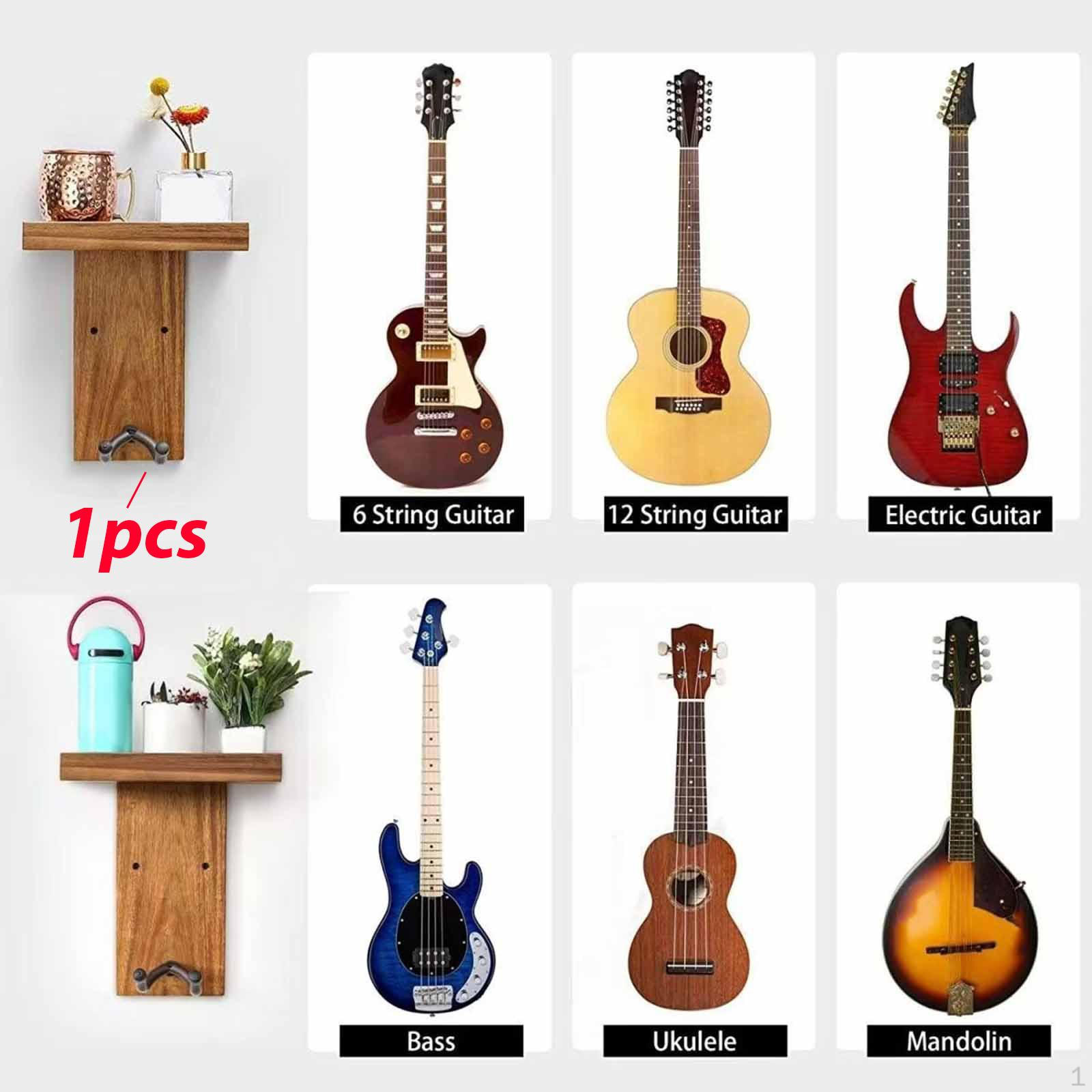 

Настенный держатель для гитары с полкой, настенный крючок, подарок, музыкальные аксессуары, деревянный держатель, подставка, дисплей