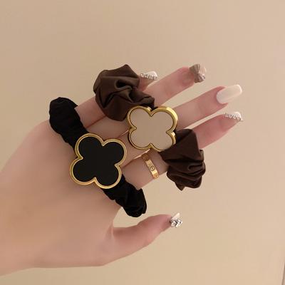 Retro Metal Four-leaf Clover Large Intestine Hair Tie Simple Ponytail Headband Popular Hair Rope Rubber Band