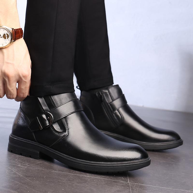 Men Autumn Genuine Leather Boots With Fur Winter Men Fashion Ankle Boots Business Casual Man Snow Boots Work Shoes Tyh6