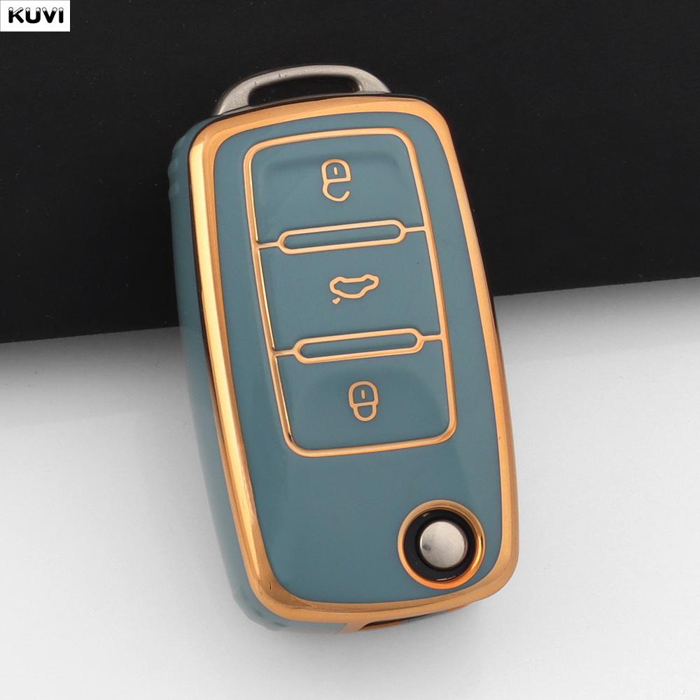 Pink Tpu Car Flip Key Case Cover For Volkswagen Vw Polo Golf Passat Tiguan Beetle Caddy T5 Up Eos Skoda Octavia Seat Leon Altea