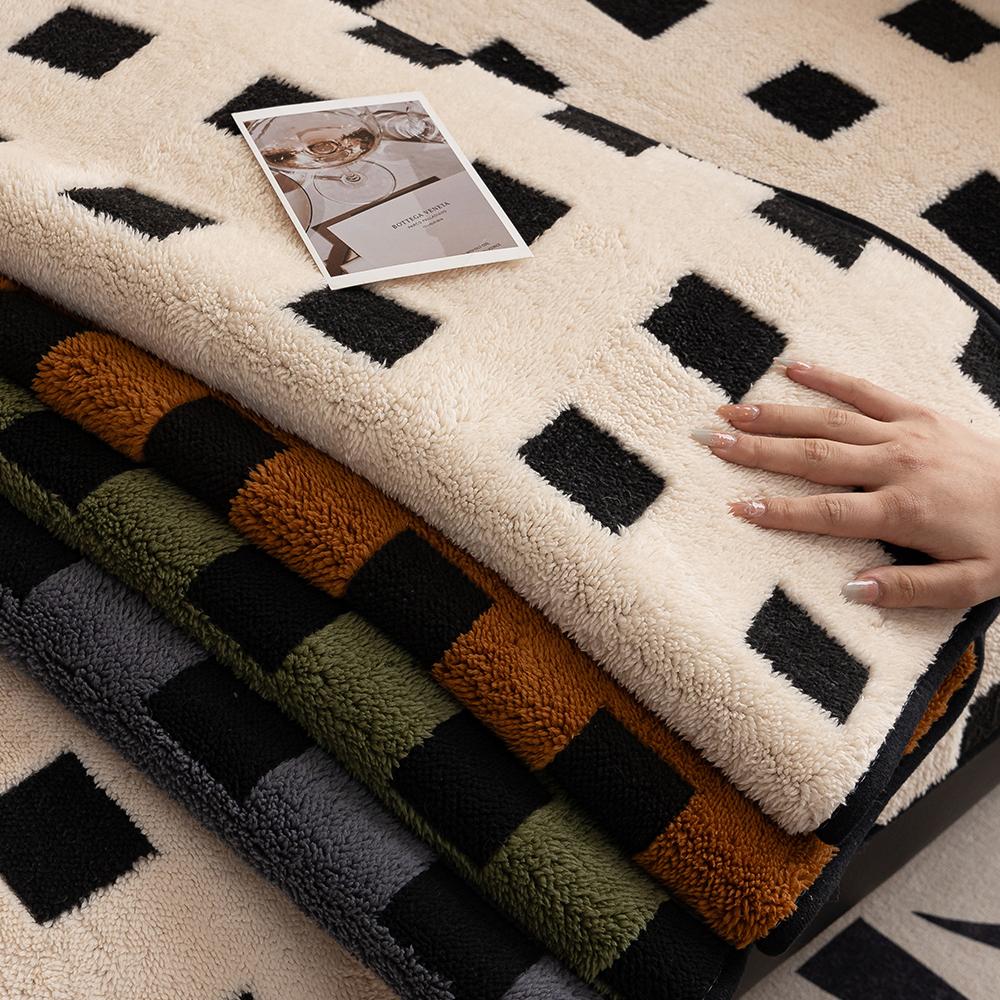 Winter Plush Sofa Cushion Checkered Pattern Soft  Warm Home Protection Cover Anti-Slip Sofa Pad for Living Room Decor Office