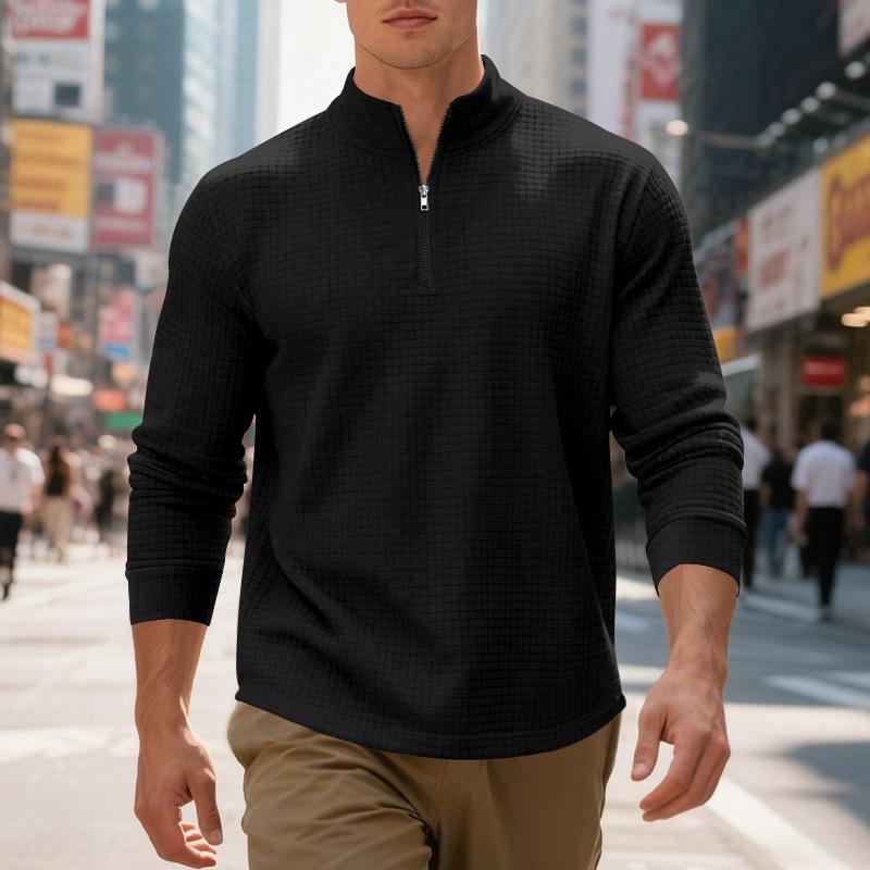 Autumn/Winter Oversized Heavyweight Casual Commuter Sweatshirt Simple Stand Collar Half-Zip Men's Hoodie