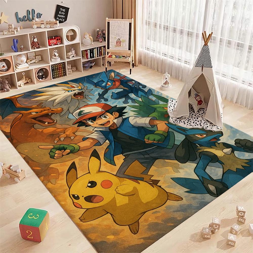 Pikachu Unleashes Rectangular Rug Thick Nonslip Carpet For Gaming Room Play Area Home Party Decor Gift For Friends