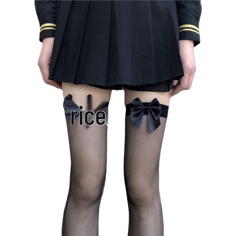 Japanese-Style White Silk Bow Knee-High Stockings