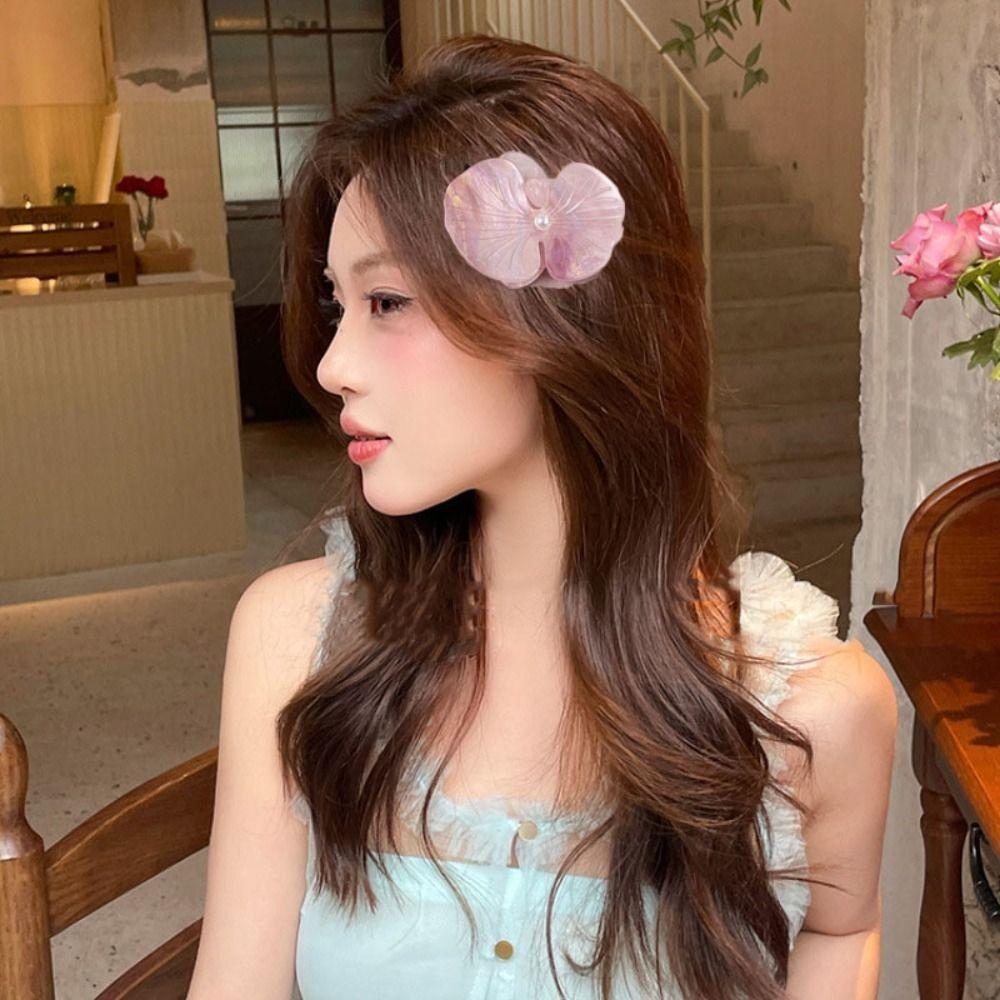 Acetic Acid Butterfly Orchid Hairpin Hair Rope Fresh Barrettes Flower Duckbill Clip  Girls