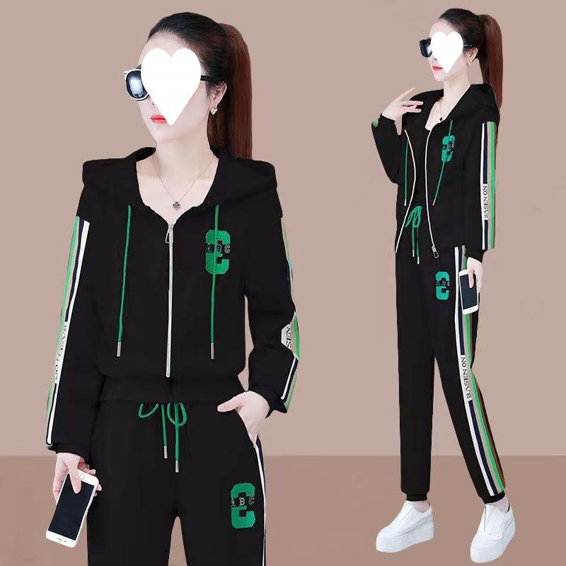 Tuta Sportiva Casual da Donna Moda Primavera e Autunno Felpa Larga Taglia Larga con Cappuccio Manica Lunga Set Due Pezzi