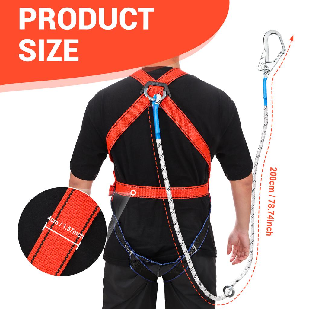 Adjustable Safety Harness for Work in Height with 2M Safety Rope Belt Carabiner Outdoor Climbing Full Body Security Protection