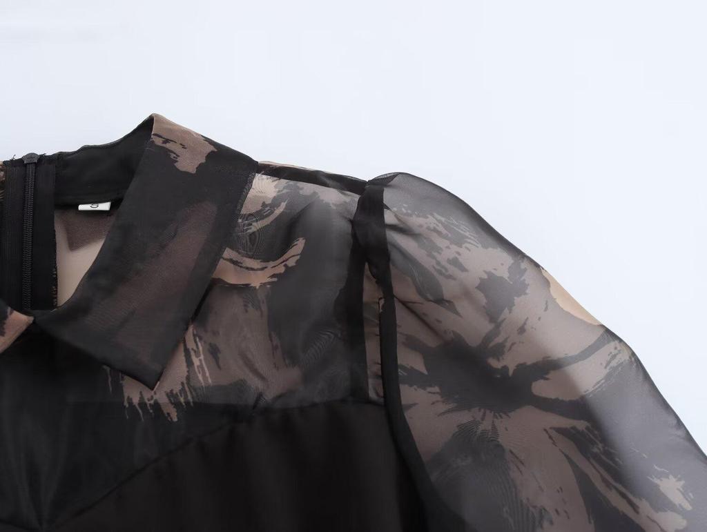 2025 Spring Women's Fashion: European-American Style Versatile Organza Print Top