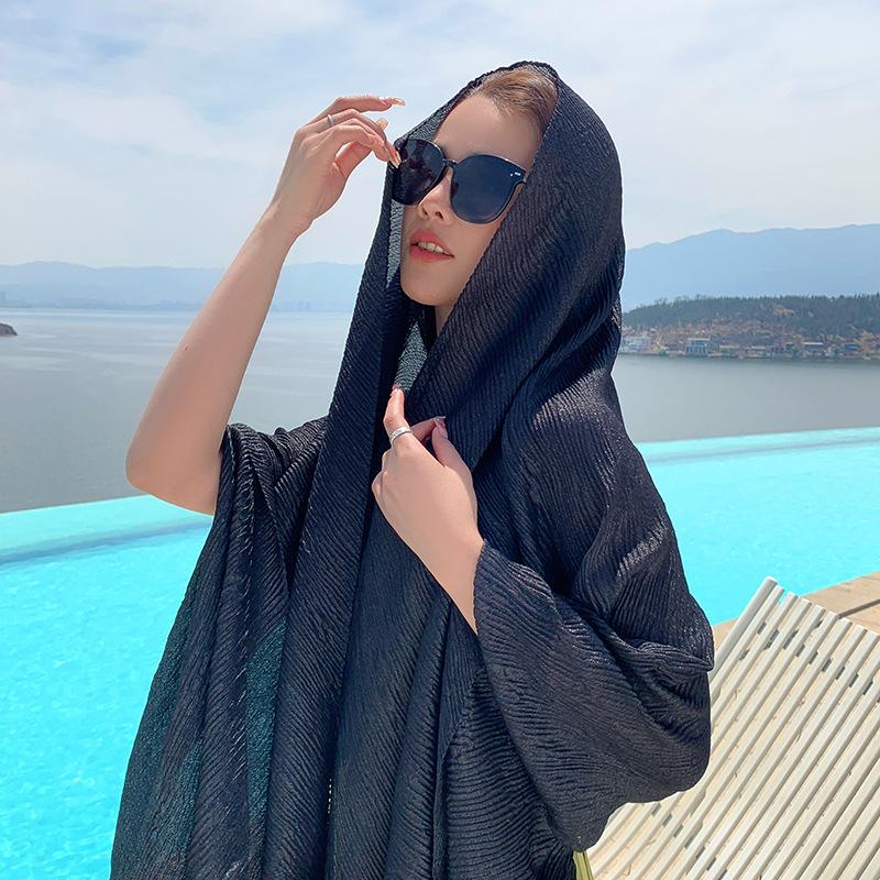 New Cotton Linen Elegant Solid Women Silk Scarf Beach Wrap Shawl Lady Musulman Femme Hijab Bandana Mujer Vacation Scarve Pareo