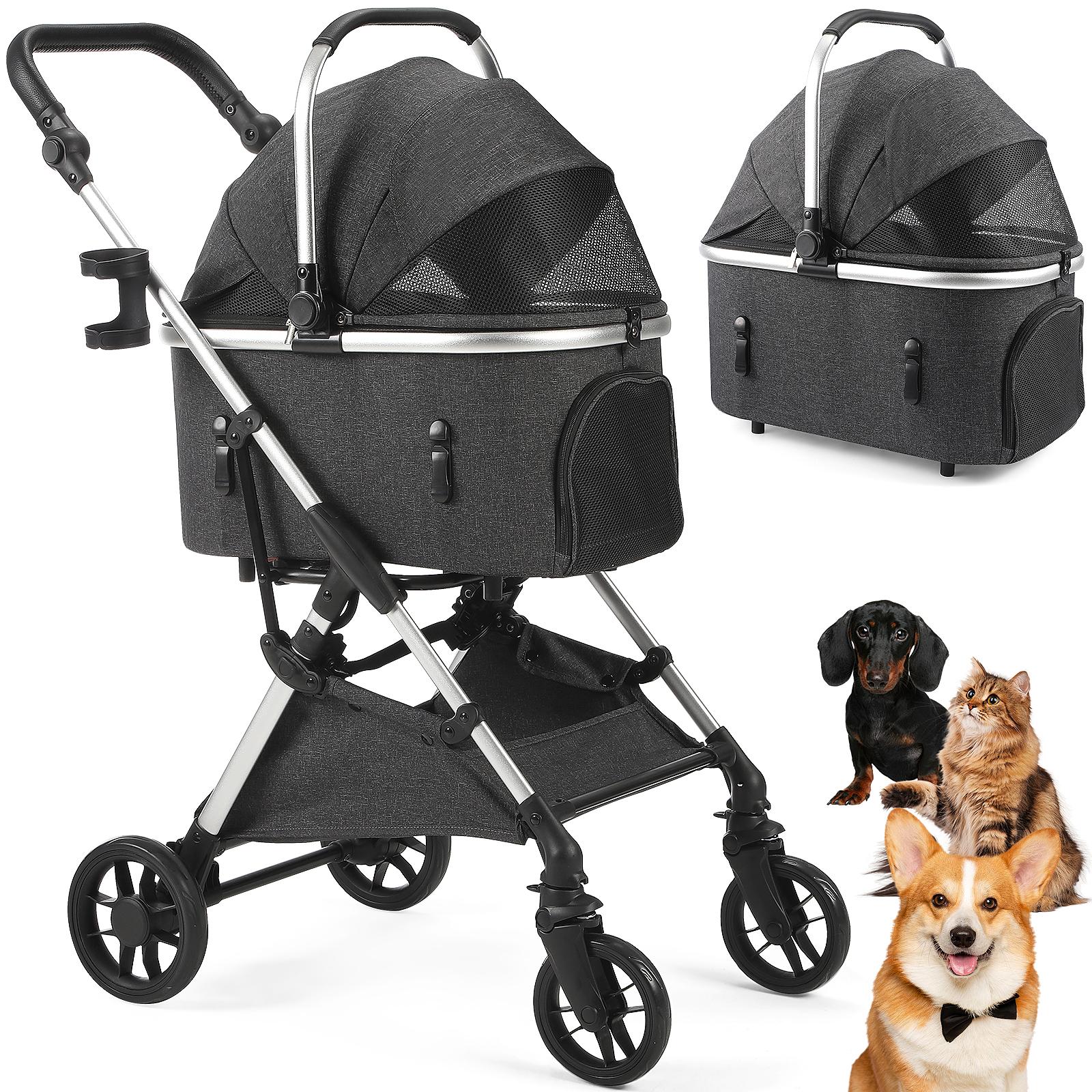 Pet Stroller with 4 Wheels Foldable Pet Travel Carrier for Small/Medium Dogs Cats up to 50lbs Detachble Portable Pet Storage Bag темно серый