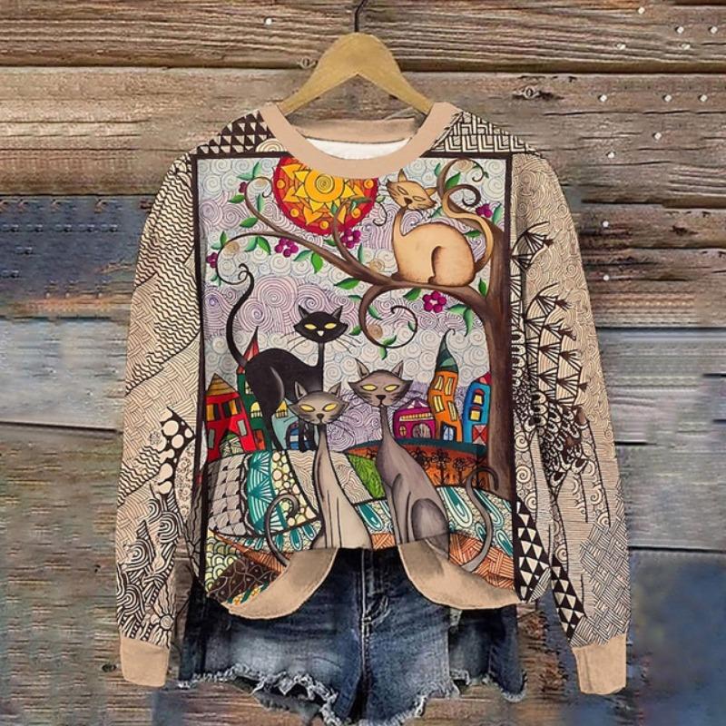 Fashion New Women's Long-Sleeved Exquisite 3d Halloween Witch Print Long-Sleeved Sweatshirt Spring And Autumn Classic Clothing