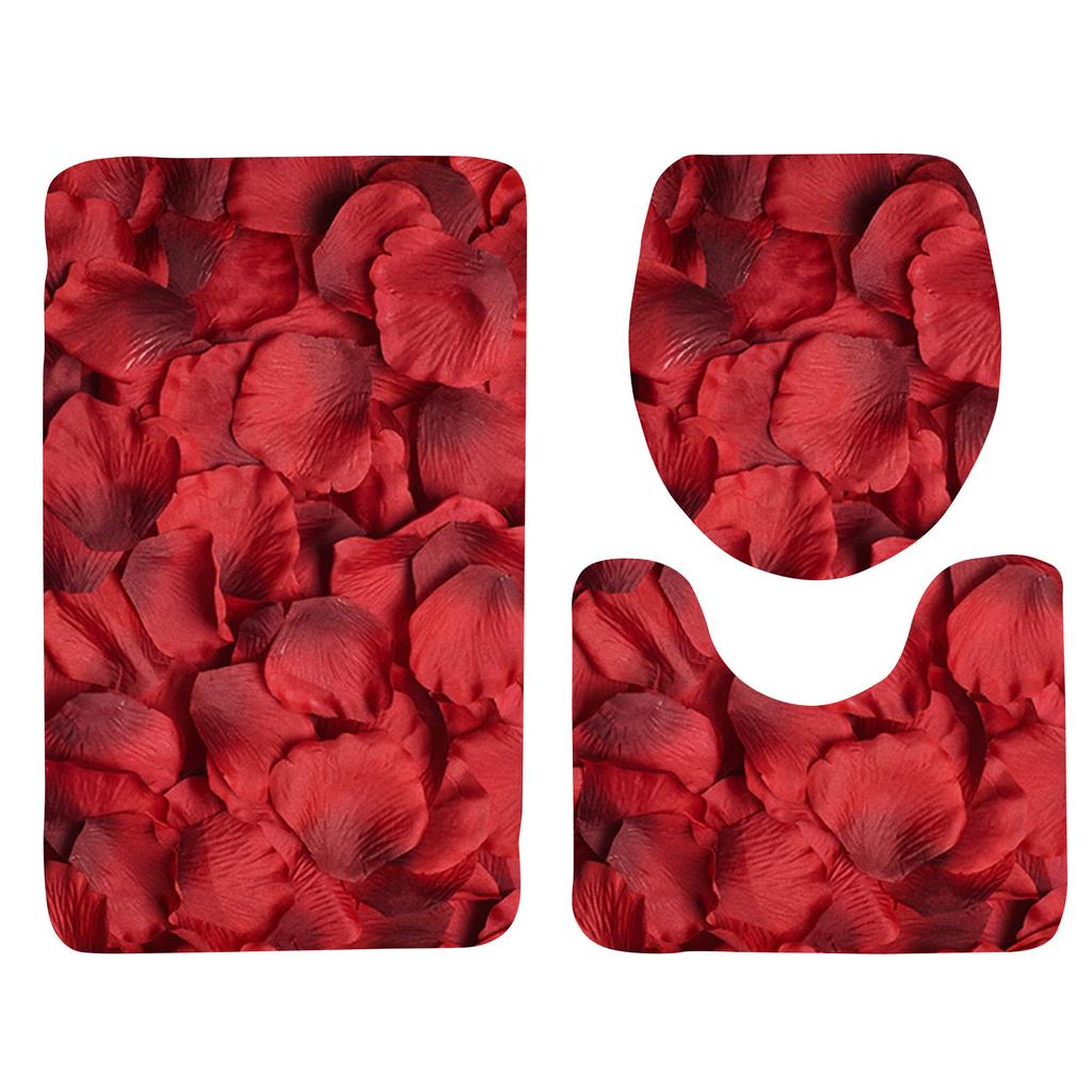 Rose Petal Series Printed Toilet Floor Mat Three-piece Bathroom Slip Carpet Set