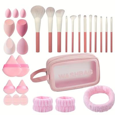 30 Stück Ultra Deluxe Make-up-Werkzeuge Make-up-Pinsel Make-up-Aufbewahrungstasche Flüssigfoundation Handgelenkband Stirnband Gesichts- und Augen-Make-up