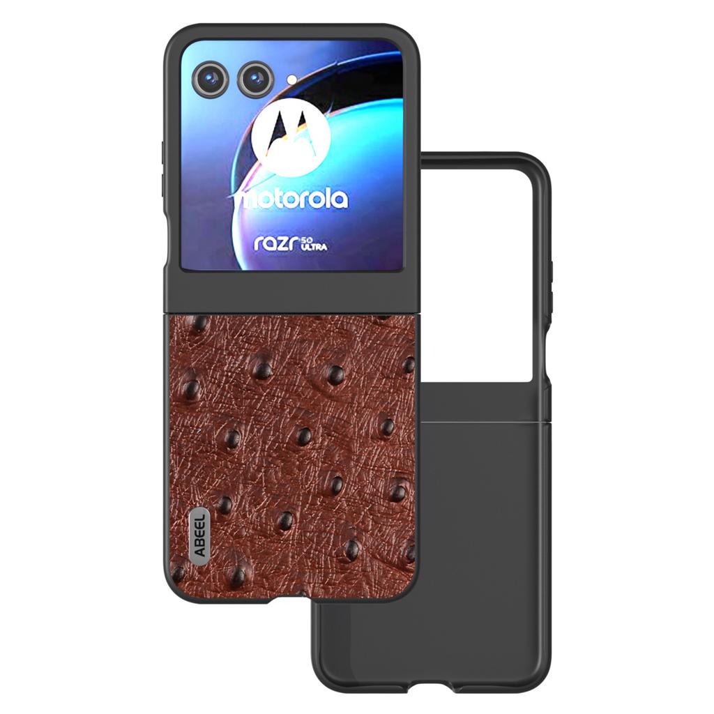 Für Motorola Razr 50 5G Hülle Straußenleder Textur Echtes Rindsleder+PC Handyhülle