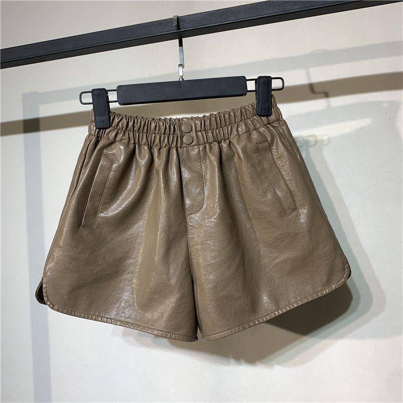 2025 Damen Leder Bootcut Shorts mit hohem Bund: Herbst/Winter A-Linie Weitbein Koreanischer Stil.