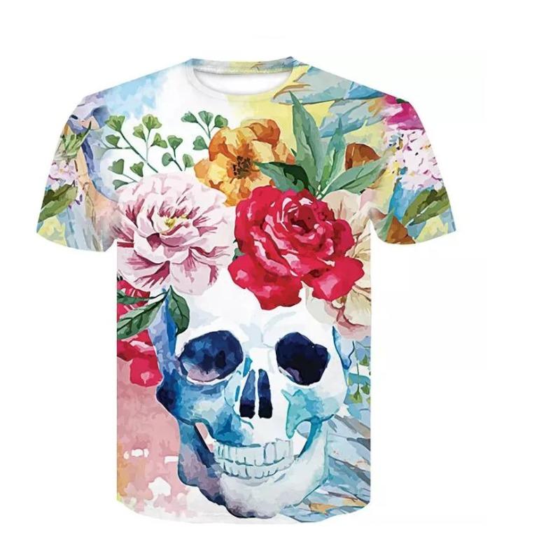 Tricou cu model craniu imprimat 3D, de vară, pentru bărbați, stil hip hop stradal, top supradimensionat, confortabil, casual, cu gât rotund