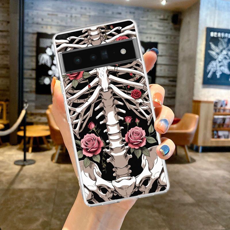 Phone Case For Google Pixel 10 9 8 7 6 9A 8A 7A 6A 5 4 5A 4A 3A Pro XL Soft Clear TPU Transparent Cover Hard Pink Purple Skull