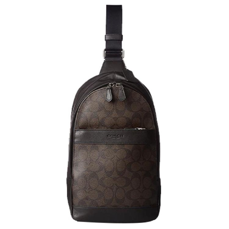 Sac bandoulière Coach Charles 20 Monogramme Classique Fermeture éclair Toile enduite Petit sac bandoulière homme Marron 54787-MABR Basic Set (Bag+Dust Bag)