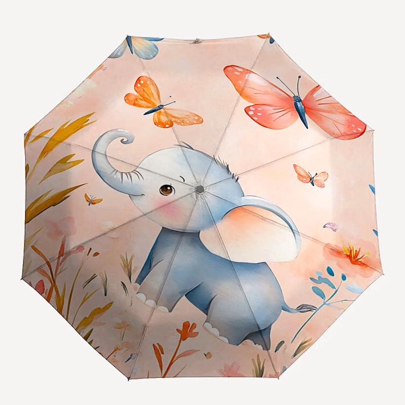 

1pc Elephant umbrella automatic open/close, 8-Rib Durable Frame, Compact Folding Design, Ideal Birthday/Holiday Gift 1129A