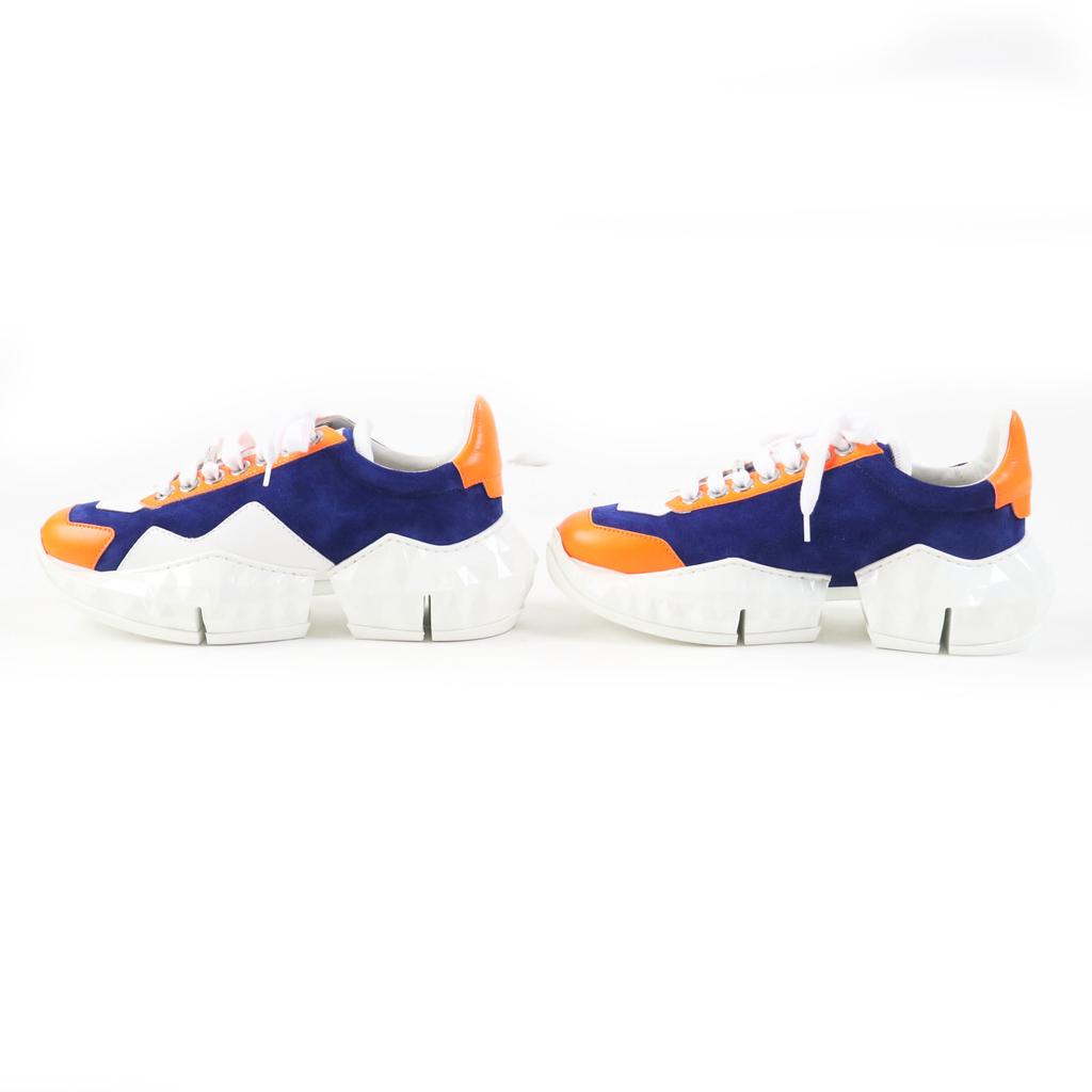 Pristine JIMMY CHOO sneakers DIAMOND Cobalt Neon Orange Calf leather Women 36 Used
