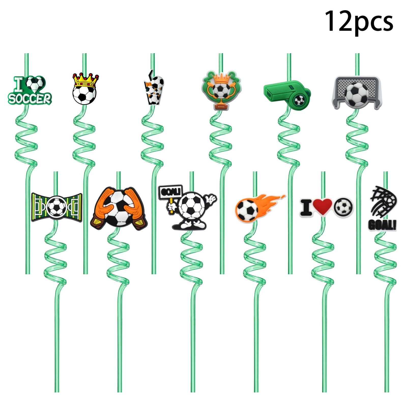 

Football Themed Cartoon Spiral Straw Set with Creative Design 12PC One Size зелёный