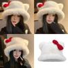 Furry Cats Ear Warm Winter Bucket Hat For Women Girl Outdoor Activity Novelty Plush Bowknot Bucket Hat for Dating Travel