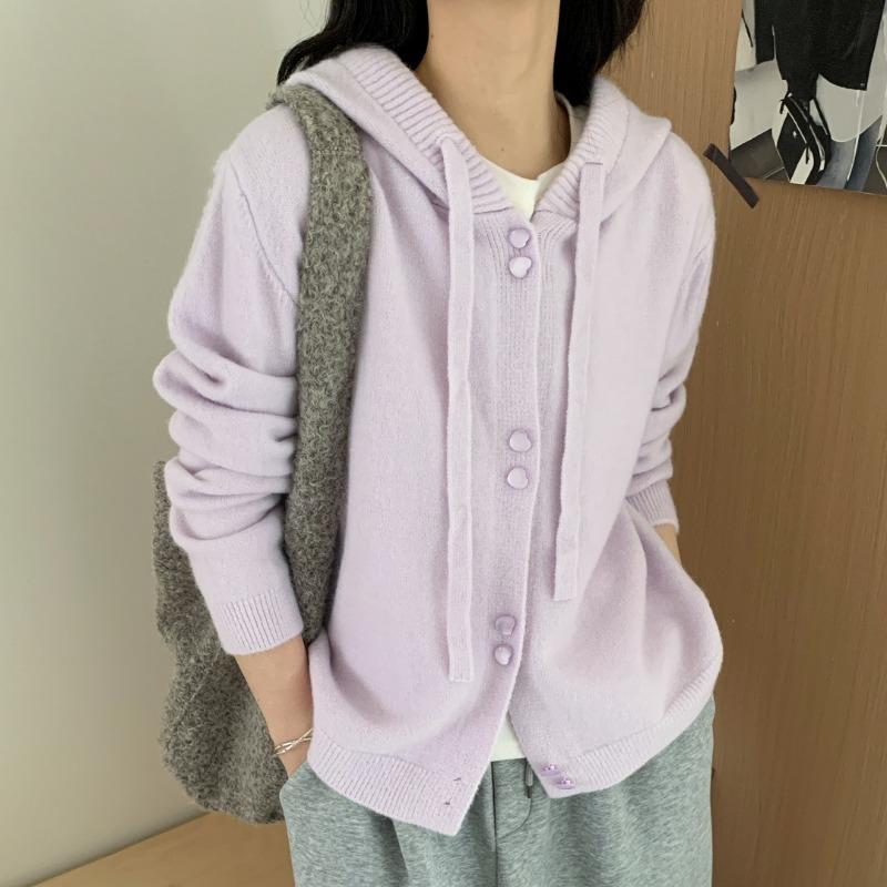 Real Shot Hooded Fashion Loose Knitted Cardigan Autumn and Winter New Lazy Style Solid Color Versatile Outer Wear Thickened Sweater Women
