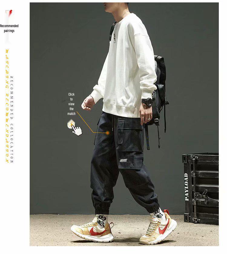 Men's American Trendy Multi-Pocket Loose Cargo Joggers - Military Green Parachute Pants, Casual Retro Style for Autumn.
