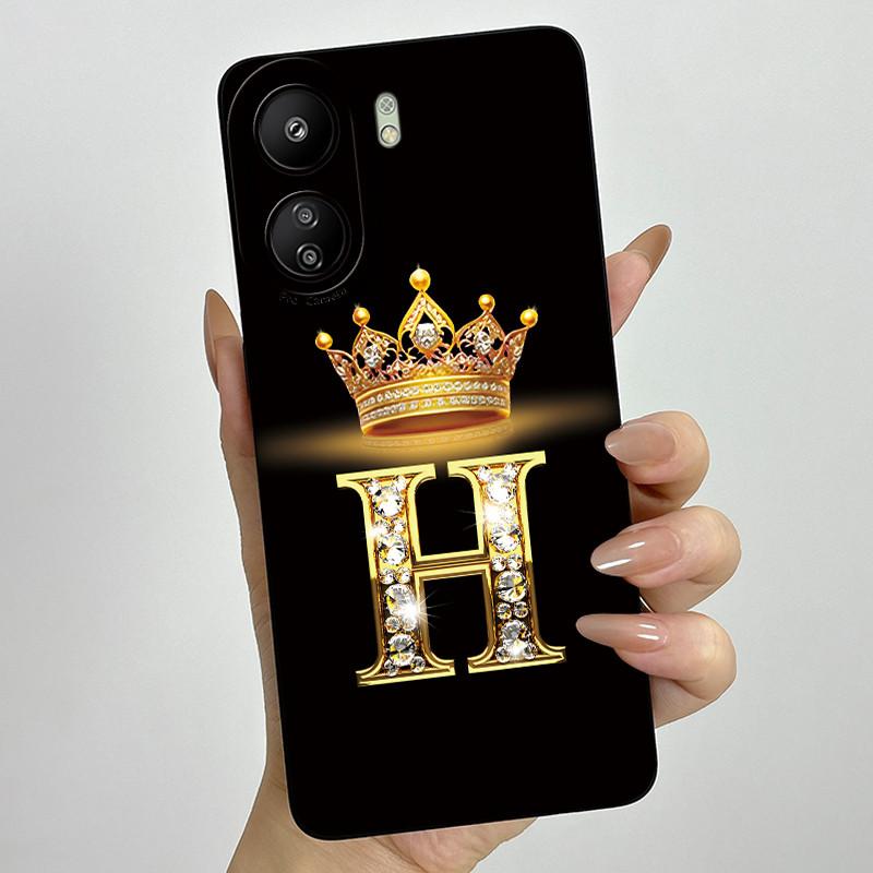 For Xiaomi Redmi 13C 4G Phone Case 13C Crown Initial Letter Silicone Soft Back Cover For Redmi 13C 13 C 4G Poco C65 Coque Capa