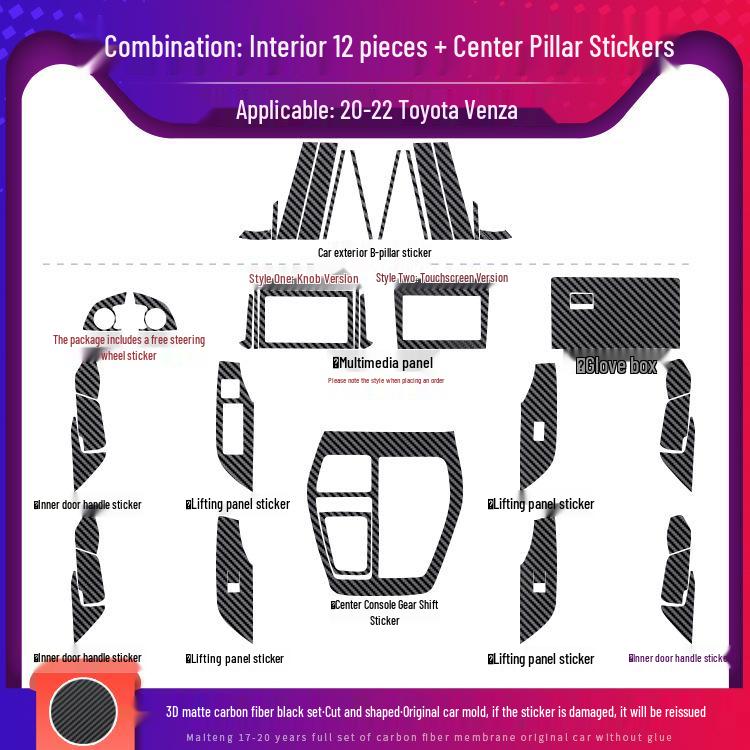 Carbon Fiber Interior Kit for Toyota Venza 2020-2022: Center Console & Anti-Kick Door Protection