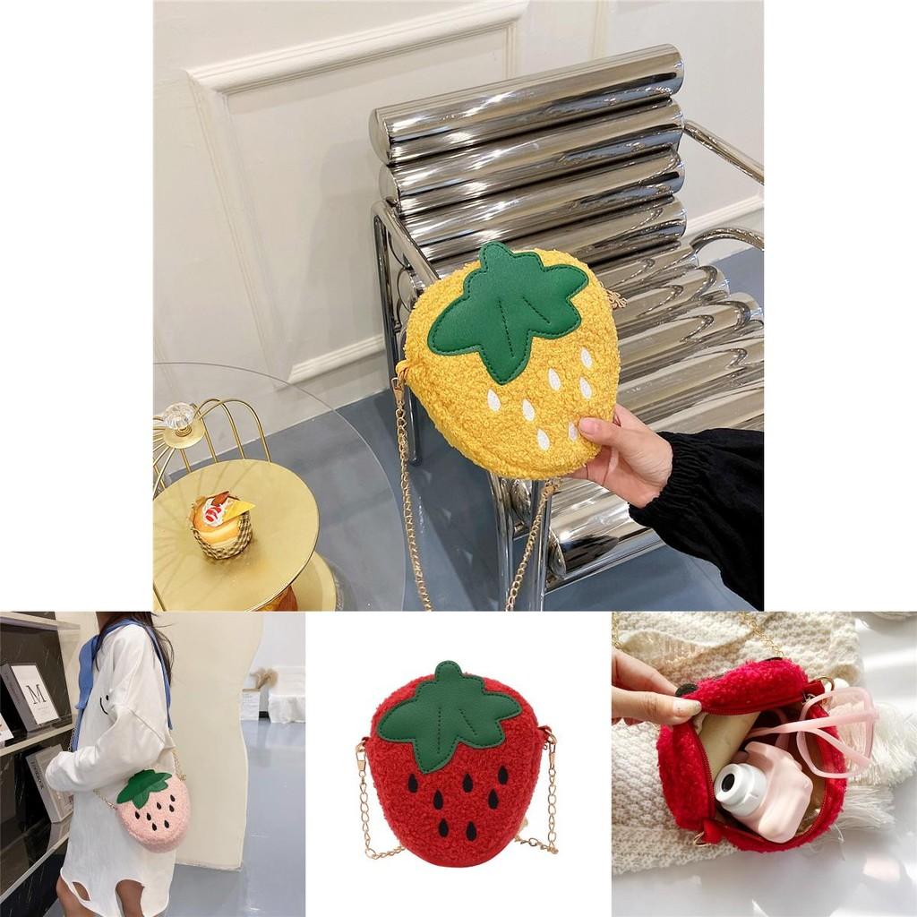 Girls Fashionable Kindergarten Plush Strawberry Chain Bag 2023 Soft Breathable Wearresistant Purse Coin