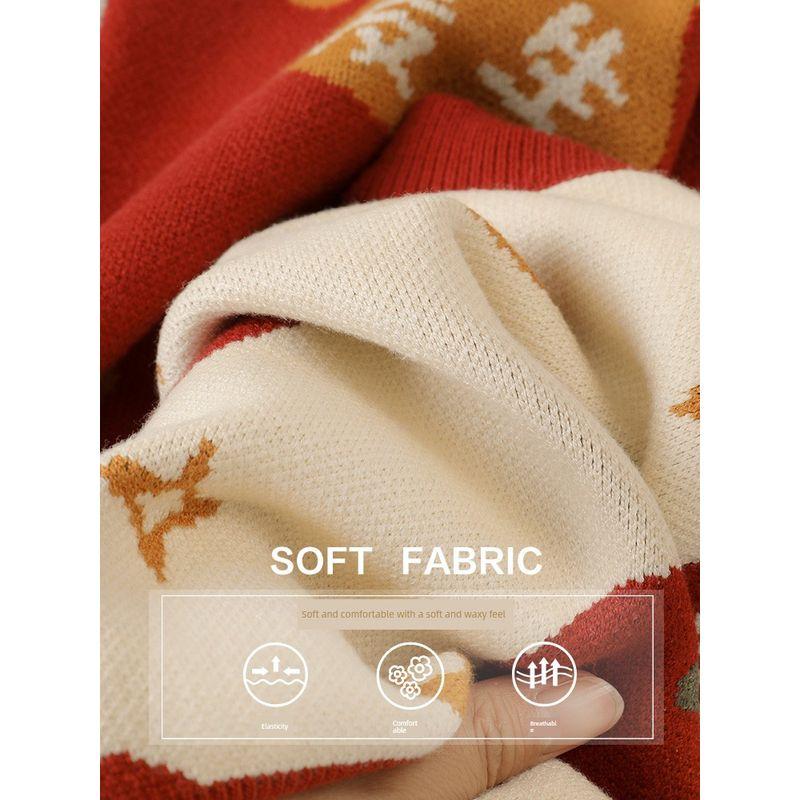 Boys' New Year Sweater, Round Neck Knitwear, Winter Clothing, Autumn and Winter Style, Red Children's Baby Toddler Top, Winter Trendy