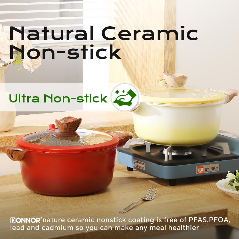 DONNOR Nonstick Die Casting Stock Pot Micro Pressure Soup Pot with Lid 4.7QT Induction Compatible Ceramic Casserole