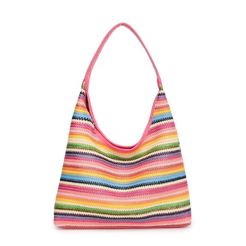 Rainbow Straw Shoulder Bag for Women Large Capacity Beach Holiday Style Bag Crossbody Bag
